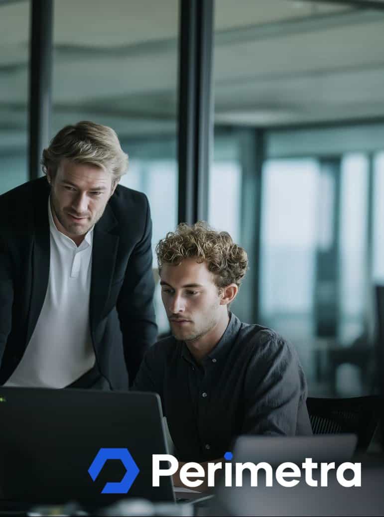 Team collaborating on a computer, integrating a Vulnerability Scan into daily operations for enhanced security.